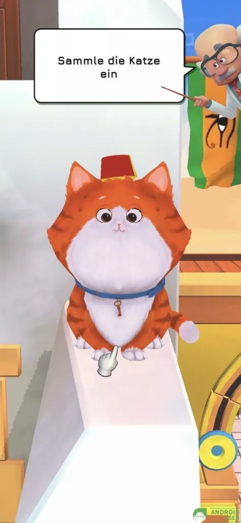 Die erste Katze aus der Zeitmaschine sitzt auf einem Mauervorsprung
