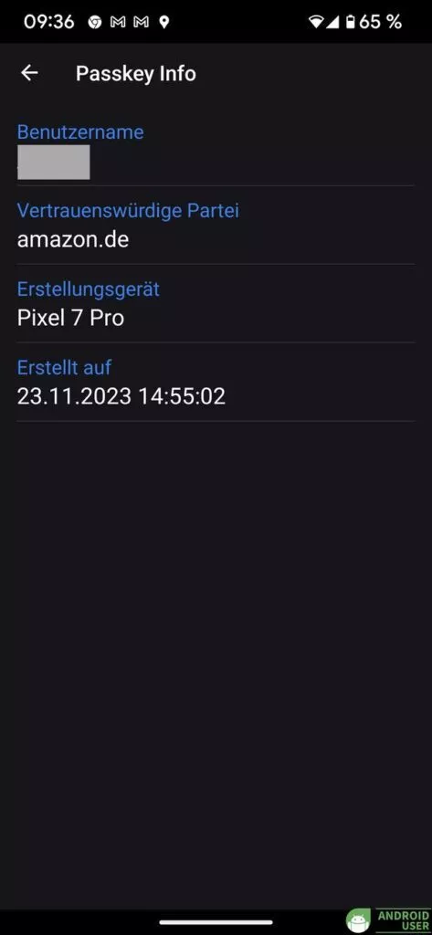 Passkeys in Enpass mit Infos