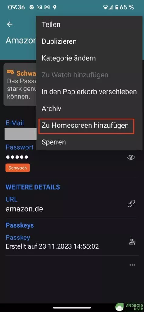 Passkeys aus Enpass kannst du dem Homescreen hinzufügen