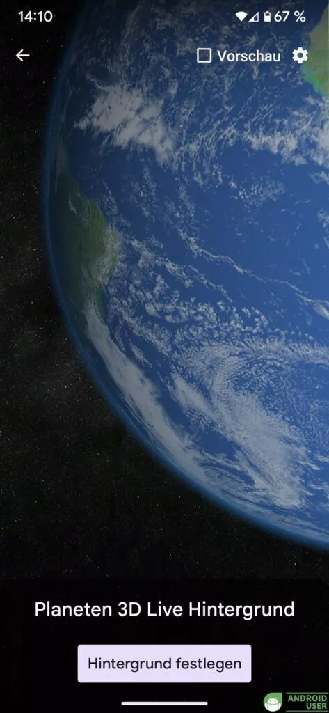 Vorschau und Auswahl eines Wallpaper in der Planeten 3D Live Hintergrund App