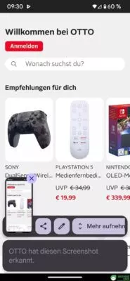 Screenshot Erkennung unter Android 14