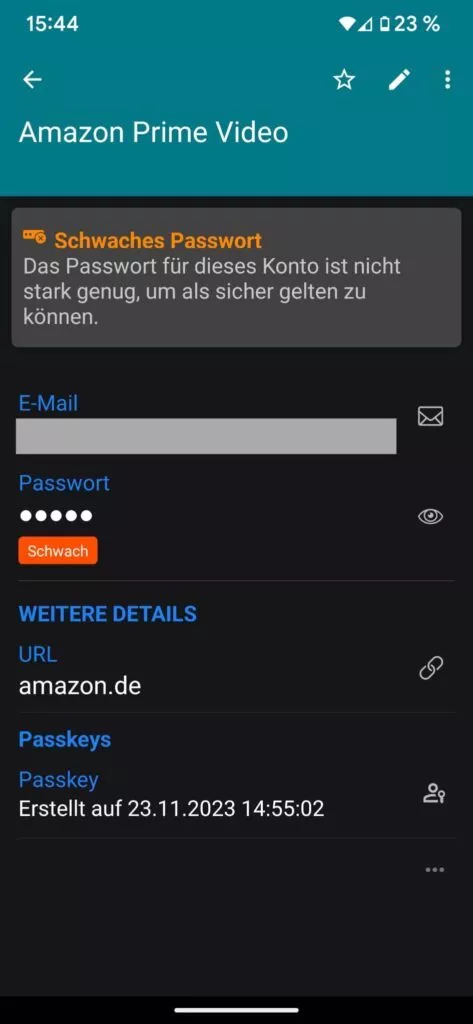 Ein in Enpass hinterlegter Passkey