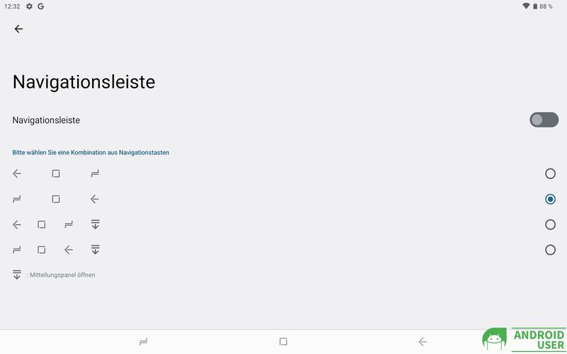 Einstellung der Navigationsleiste auf dem Tablet