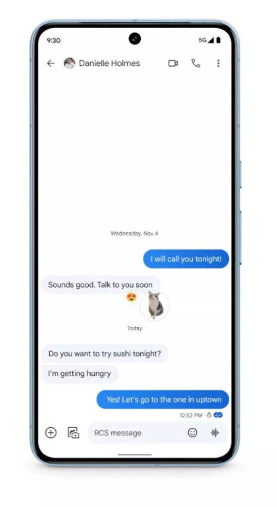 Das Photomoji wird als Reaktion auf die Nachricht in Google messages angezeigt