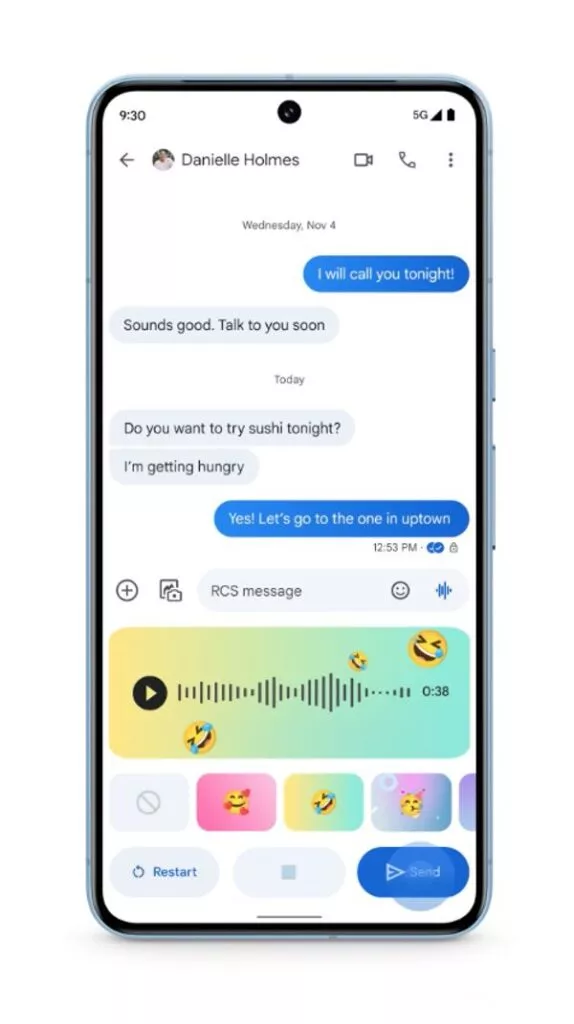 Sprachnachrichten mit Emoji Reaktionen in Google Messages