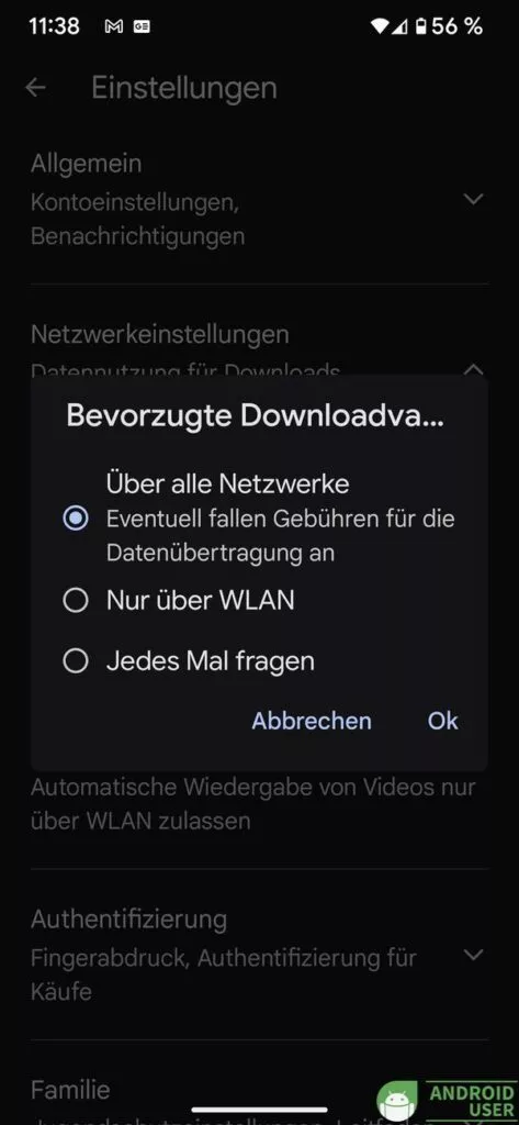 Du wählst die bevorzugte Downloadvariante für Apps