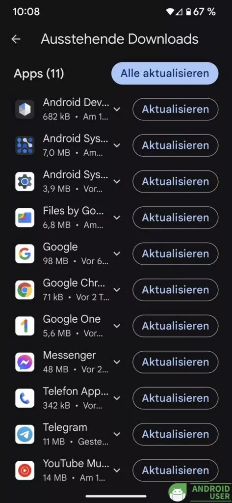 Du kannst einzeln oder komplett aktualisieren, allerdings manuell