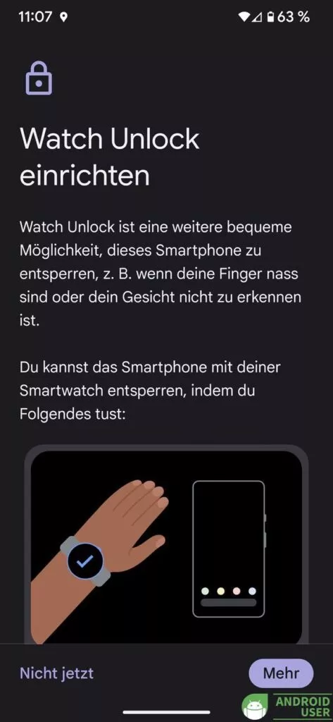 Nach einem Neustart des Smartphones lässt sich Watch Unlock einrichten
