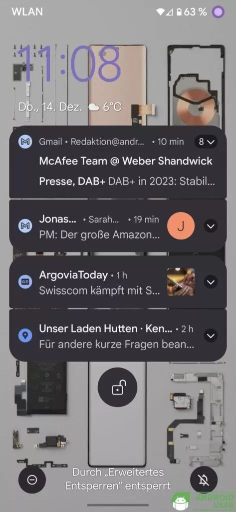 Smartphone entsperren durch erweitertes Entsperren