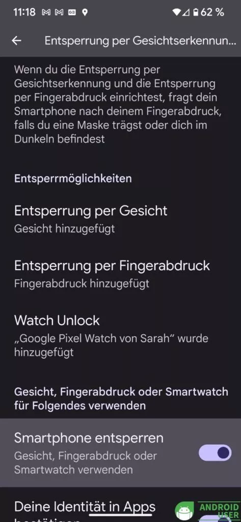 Watch Unlock ist jetzt auch in den Einstellungen des Smartphones.