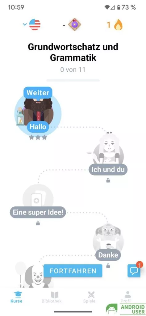 Du arbeitest die Kurse in der EWA App ab