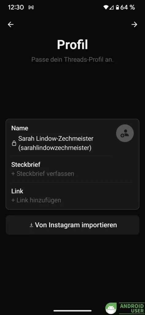 Du personalisierst dein Threads Profil
