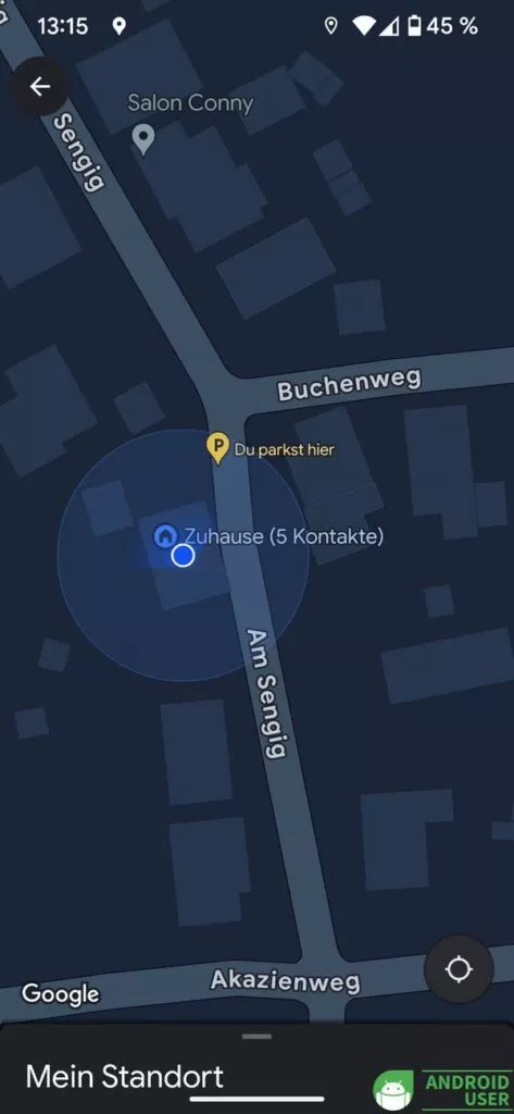 Dein Parkplatz wird in deinem Konto synchronisiert