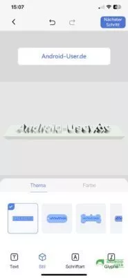 3D Text wird über die App erstellt