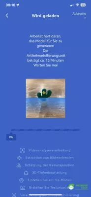 Die Artikelmodellierung wird verarbeitet.