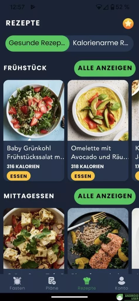 Es sind Rezepte zum Intervallfasten hinterlegt