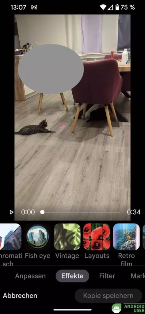 Es stehen 12 Videoeffekte in Google Fotos zur Auswahl