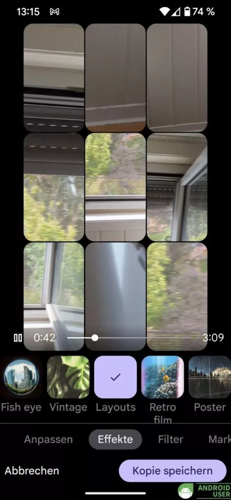 Layouts Effekt in Google Fotos