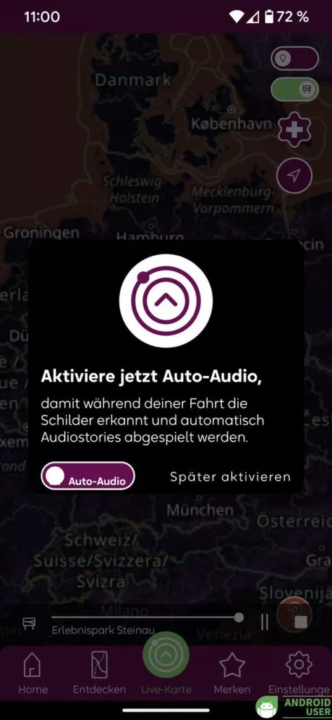 Auto Audio wird benötigt, damit signseeing auf der Fahrt automatisch die touristische Unterrichtungstafel erkennt