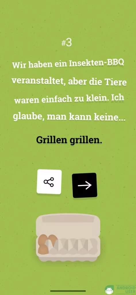 Ein Ei fällt mit dem gelösten Rätselei-Ei in den Karton