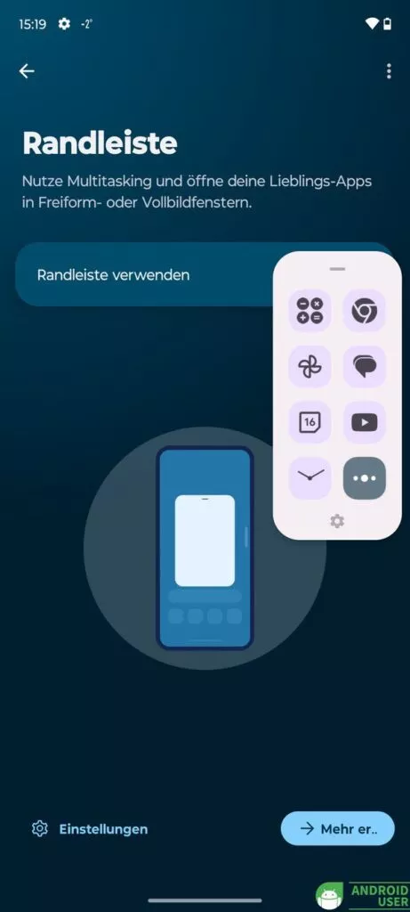 Schnellstart der Apps über die Randleiste auf dem Moto G54 5G