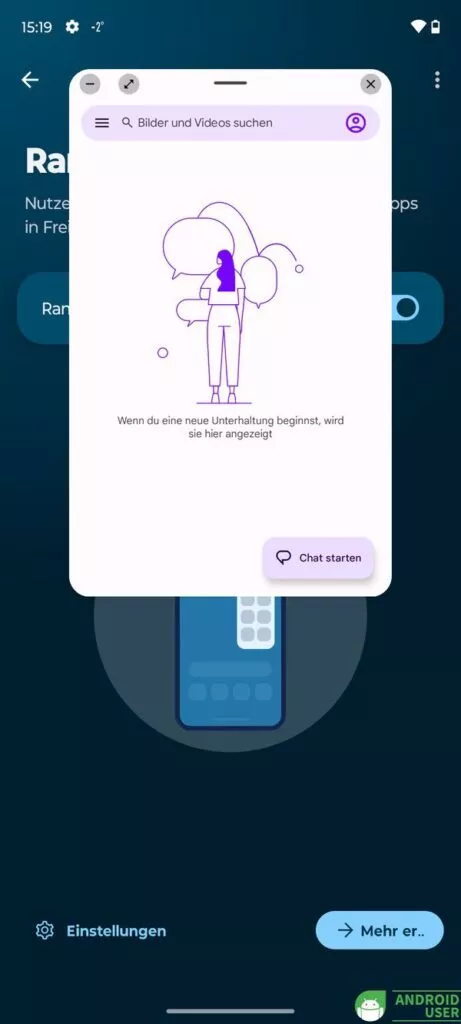 Apps werden über die Randleiste schwebend eingeblendet