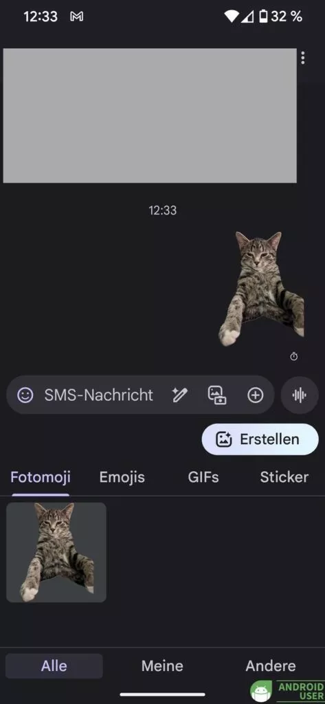 Das Fotomoji befindet sich jetzt in deiner Sticker Sammlung in Google Messages