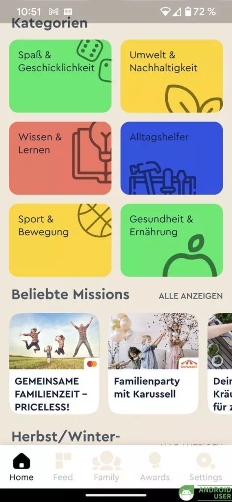 Family Missions mit Kategorien