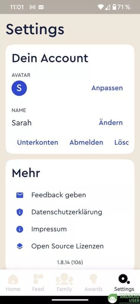 Dein Account in den Einstellungen von Family Missions