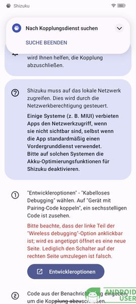 Suche nach Geräten durch Shizuku