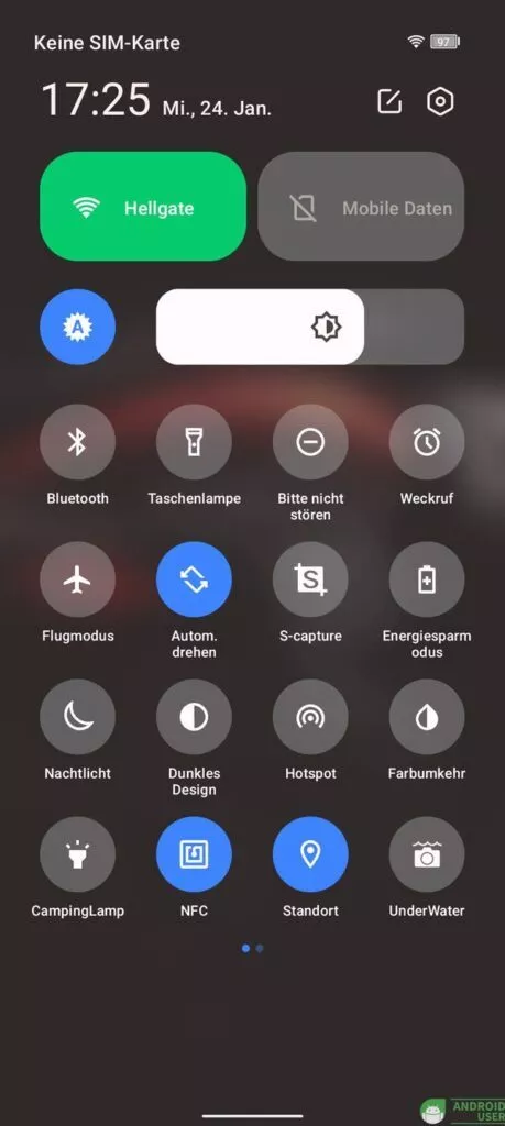 Die Schnelleinstellungen auf dem Fossibot F102