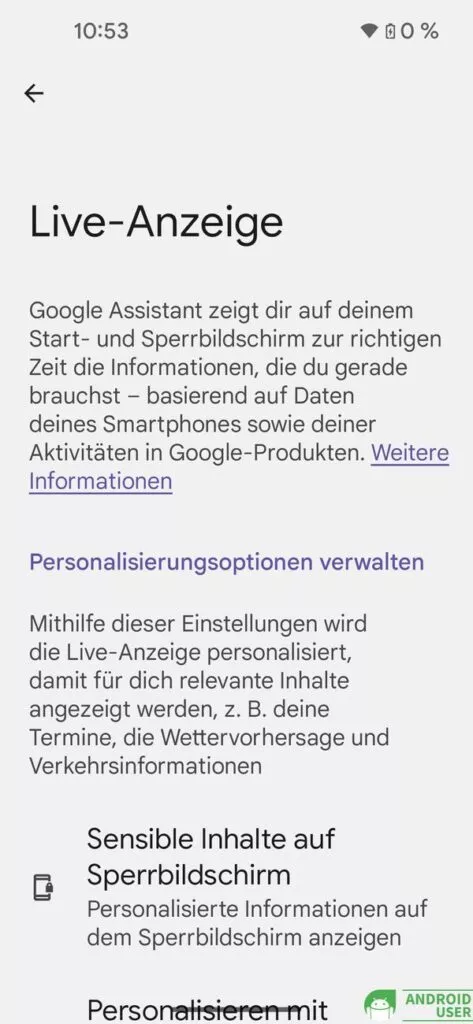 Live Anzeige alte Einstellungsseite