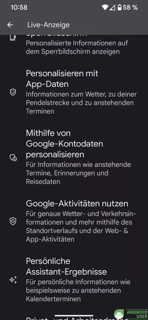 Personalisierungsoptionen von At a Glance