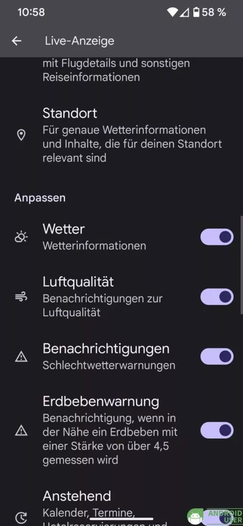 Anpassen von At a Glance
