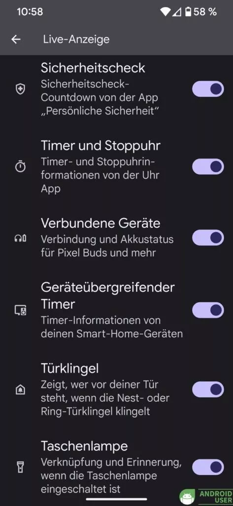 Live-Anzeige anpassen