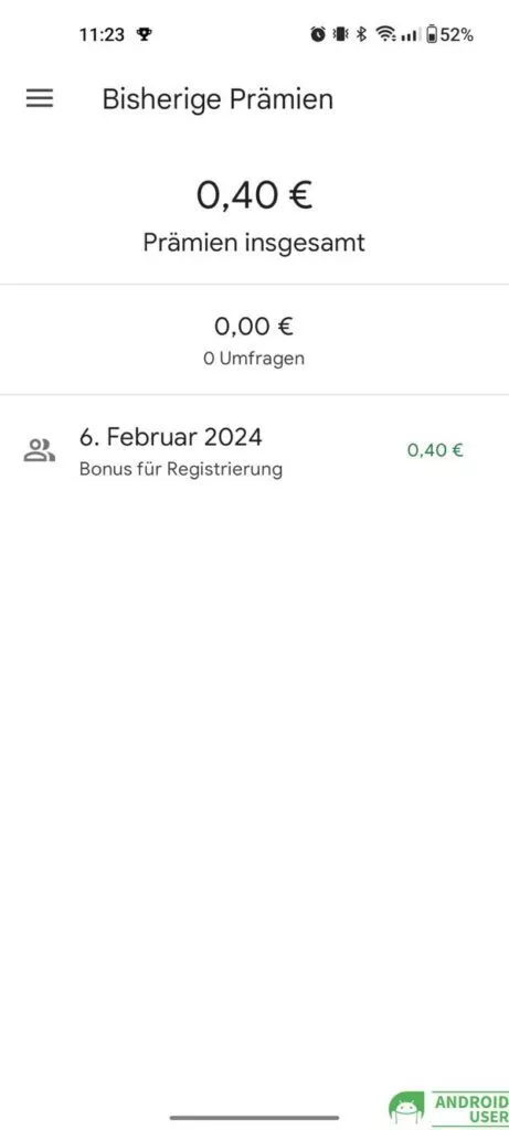 Der neue Nutzer erhält für seine Registrierung 40 cent