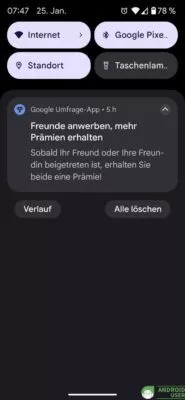 Google Umfrage App Benachrichtigung Prämie
