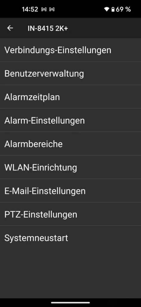 Einstellungen der Instar IN-8415