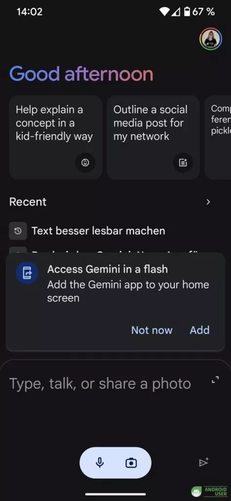 Gemini als App auf den Homescreen legen