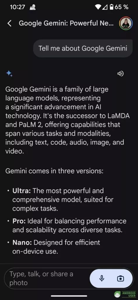 Antwort der Gemini App auf Englisch