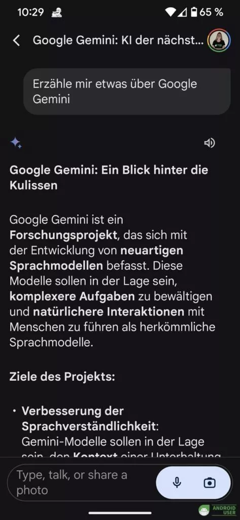 Gemini Antwort auf Deutsch
