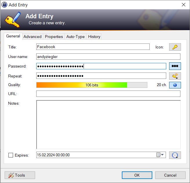 Neue Zugangsdaten in KeePass unter Windows hinzufügen
