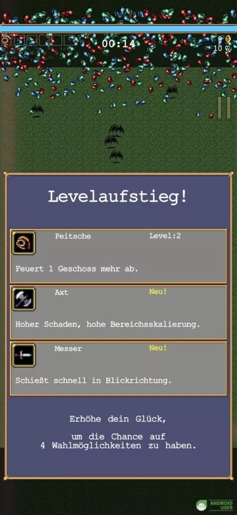 Levelaufstieg in Vampire Survivors