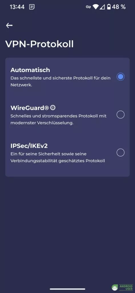Die Protokolle von Atlas VPN für Android