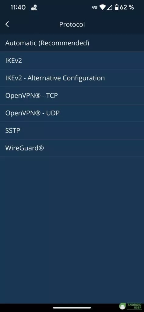 Die Protokolle von Hide me VPN für Android