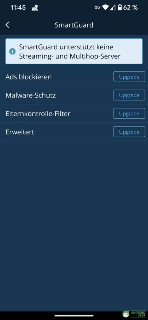 Erweiterte Funktionen mit einem Upgrade von Hide Me vpn für Android