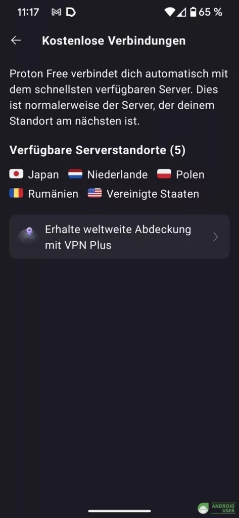 5 Serverstandorte sind in der Gratisversion verfügbar