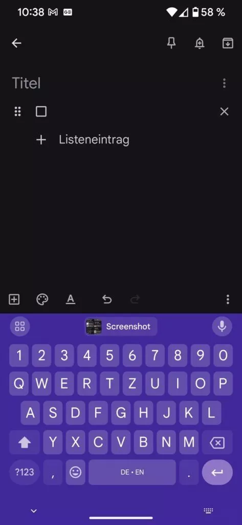 Du klickst in Google Notizen auf das kleine Plus-Kästchen
