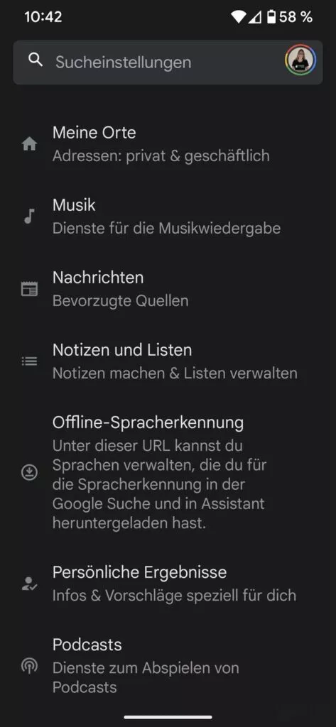 In den Einstellungen von Assistant wählst du die Option Notizen und Listen