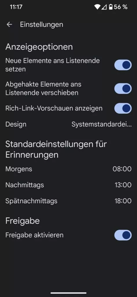 In den Einstellungen von Google Notizen gibt es die Standardeinstellungen für Erinnerungen